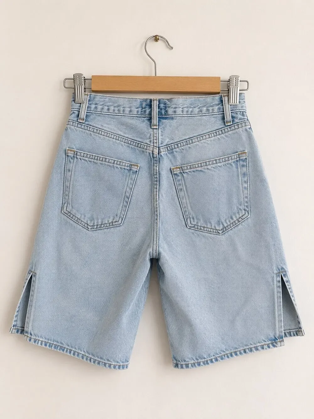 AGOLDE Vida Split Hem Long Denim Shorts Size 26 Light Wash